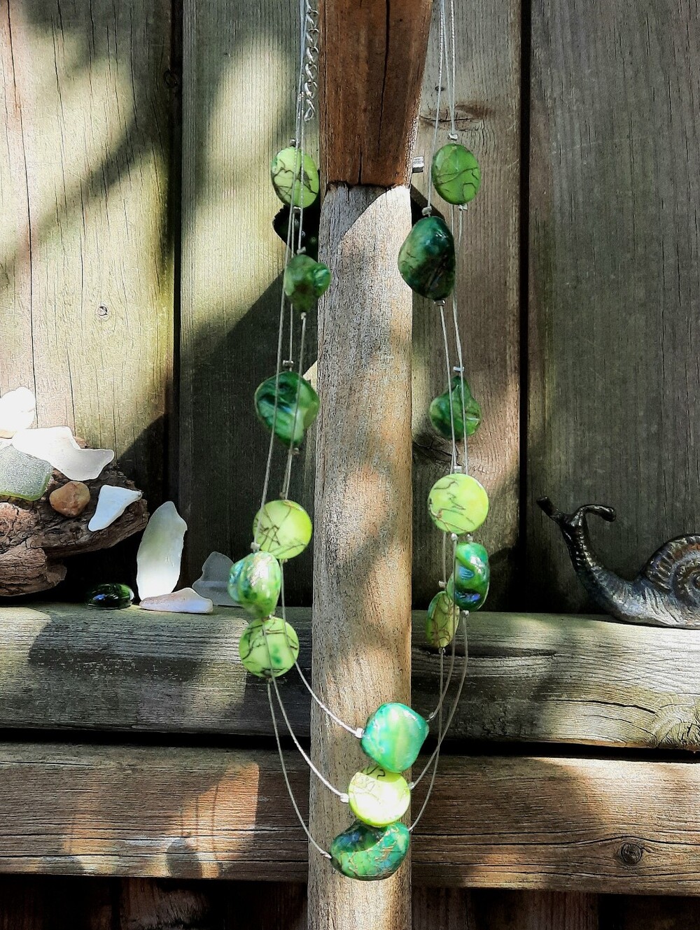 Triple Strand Floating Natural Gem Stone Necklace